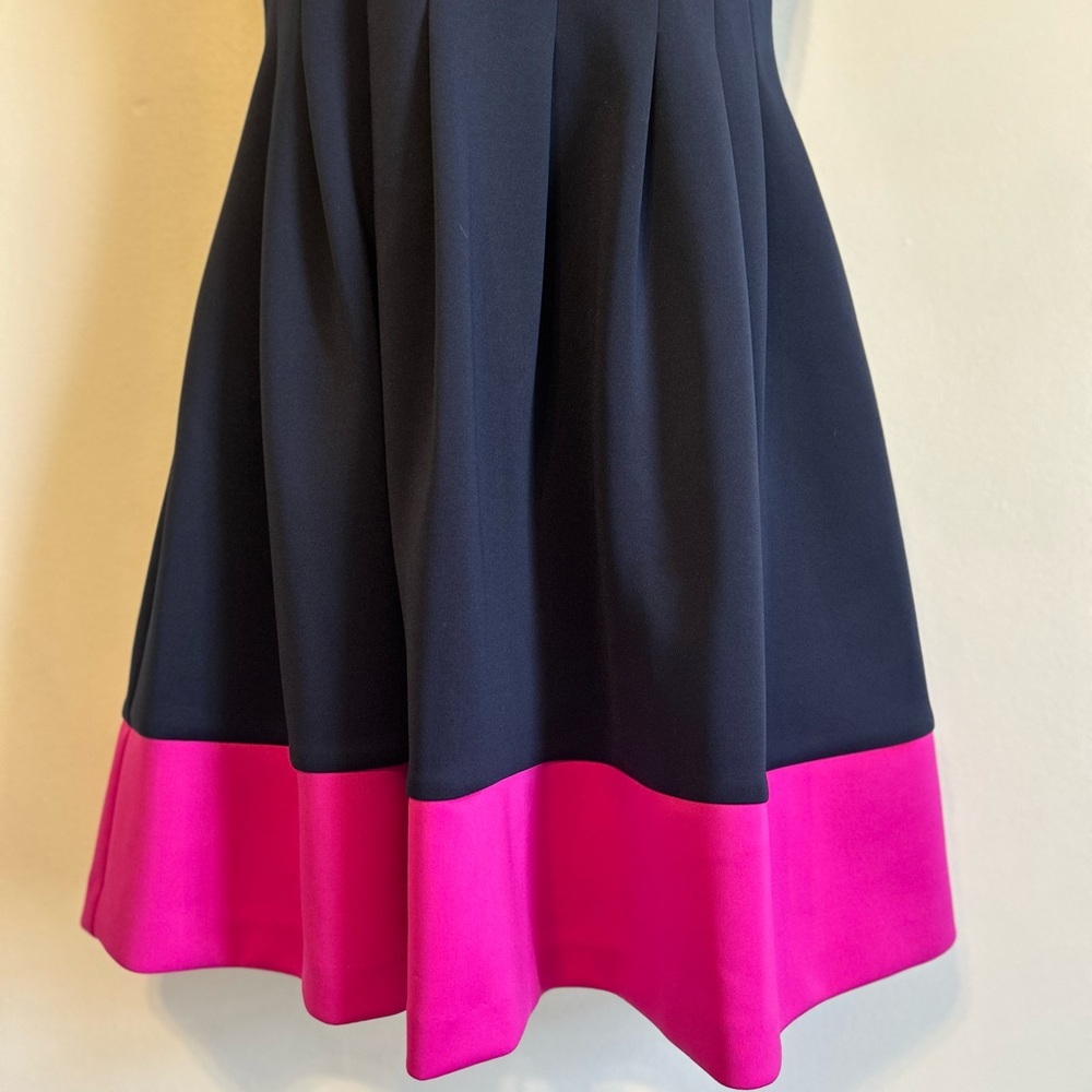 Vince Camuto Navy Midi Dress with Hot Pink Hem, Sleeveless Size 12 - Picture 7 of 11